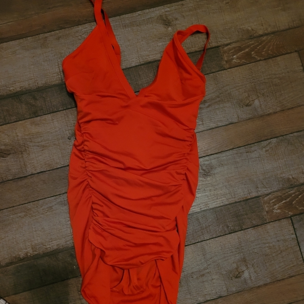 Vibrant Red Ruched Swimsuit. Small